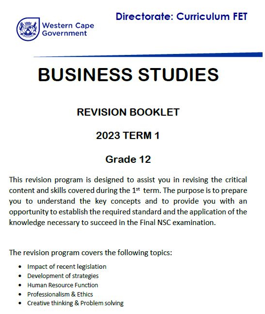 business studies grade 12 research project term 3 2023